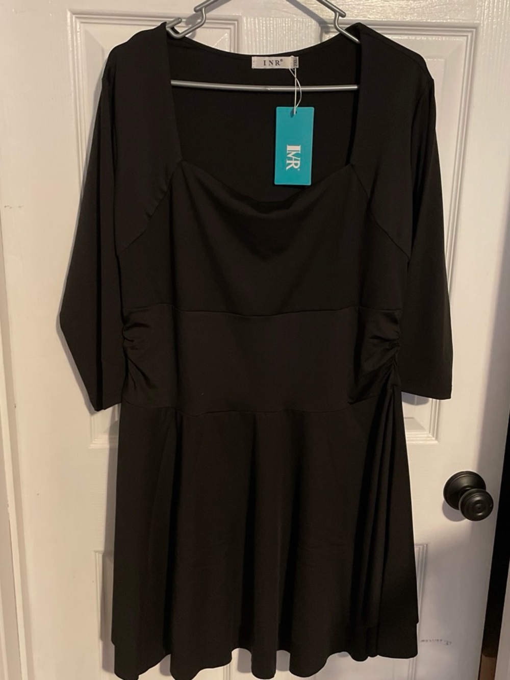INR Black Scoop-Neck Midi Dress with Side Ruching